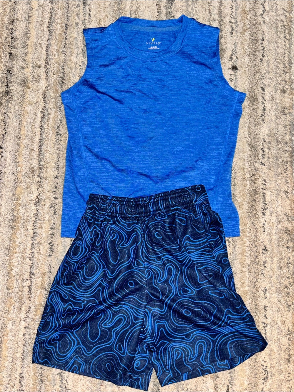 VIV & LY Royal Blue Athletic Tank with Patterned Blue Shorts